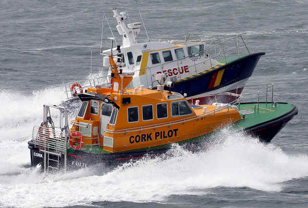 Cork Pilot Boat 'Failte' Approaches Brittany Ferries 'Pont-Aven